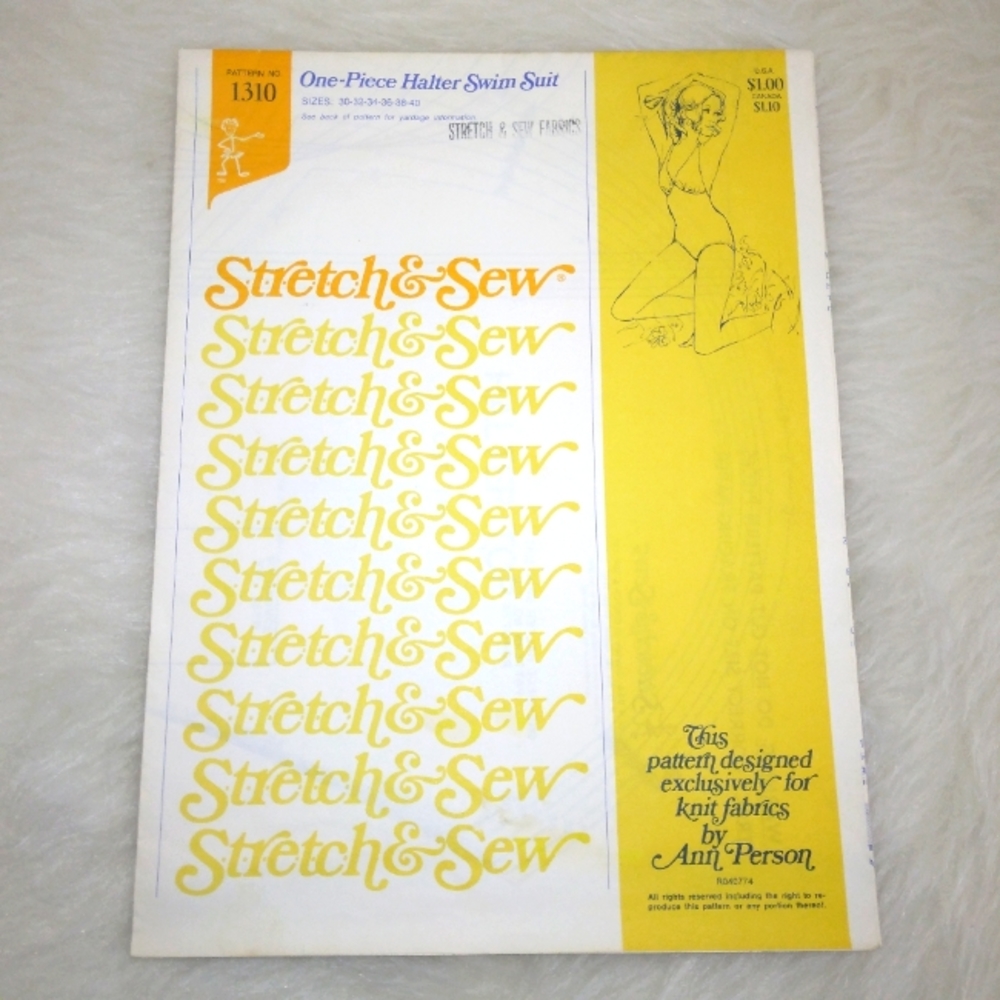 STRETCH & SEW 1310 One-Piece Halter Swim Suit, Bust 30-32-34-36-38-40